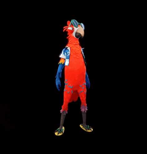 the back of a parrot wearing a blue and red shirt