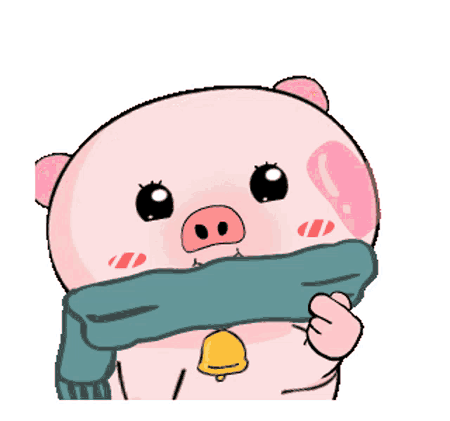 a pig wearing a scarf and holding a heart