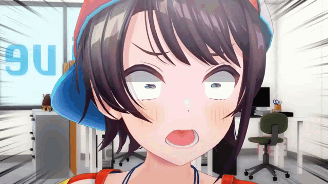 a girl with a surprised look on her face is in front of a sign that says 90