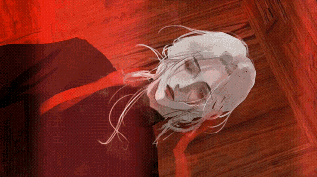 a painting of a woman laying on the floor with blood on her face