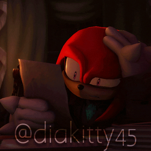 a drawing of knuckles reading a piece of paper with the username @ diakitty45