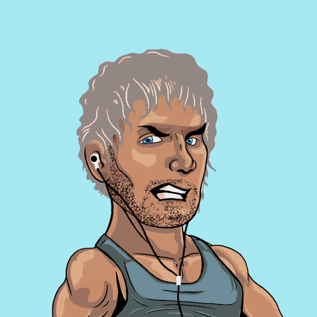 a cartoon drawing of a man wearing ear buds