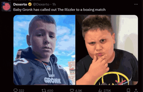 baby gronk has called out the rizzler for a boxing match