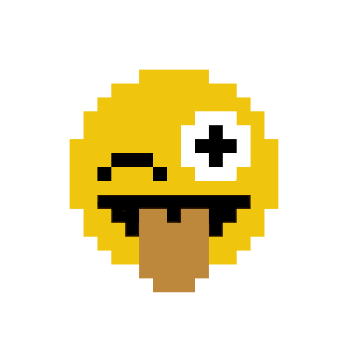 a pixel art of a crying emoji with a blue tear coming out of its eye