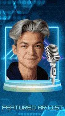 a picture of a man with a microphone and the words featured artist on the bottom