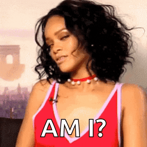 a woman in a red tank top says am i ?