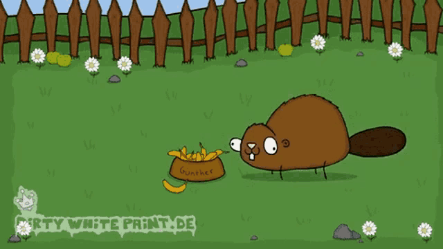 a cartoon of a beaver with a bowl of bananas that says gunther on it