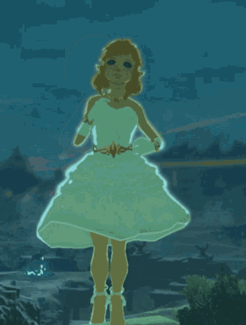 a woman in a white dress is standing in front of a castle