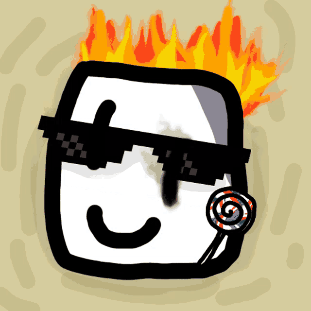 a cartoon of a marshmallow wearing sunglasses and a lollipop