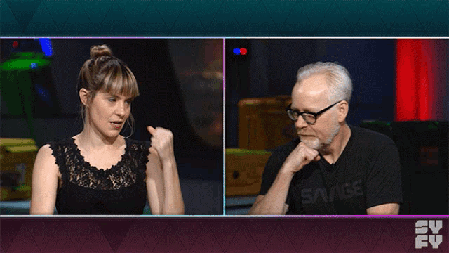 a man and a woman are having a conversation on a tv show