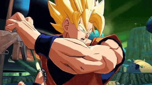 a close up of a cartoon character with a dragon ball z logo on his shirt