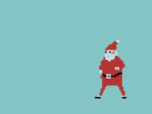 a pixel art of santa claus throwing a snowball