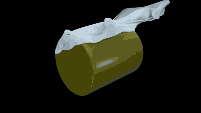 a yellow cylinder with a white cloth wrapped around it