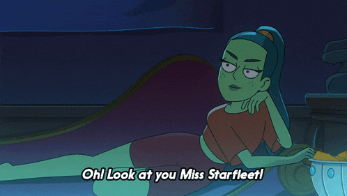 a cartoon character says oh look at you miss starfleetl