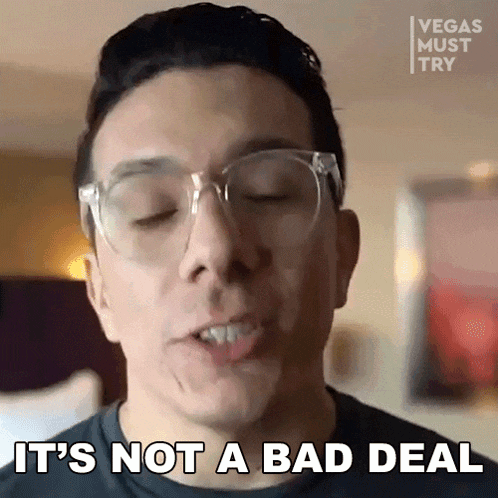 a man wearing glasses is saying it 's not a bad deal