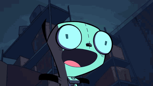 a close up of a cartoon character with a surprised look on his face