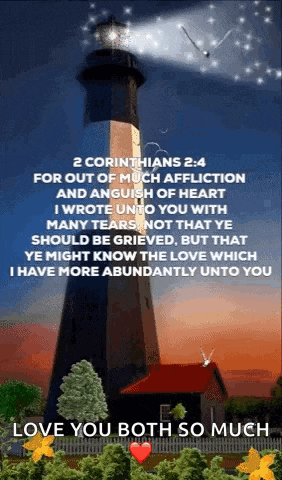 a lighthouse with a quote from the bible on it
