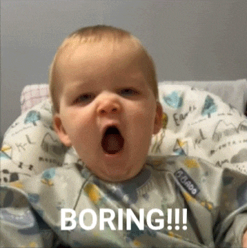 a baby is yawning with the word boring written below it