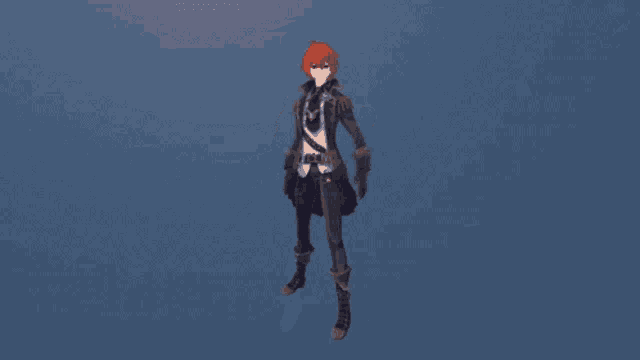 a cartoon character with red hair is standing in the air with his hands on his hips