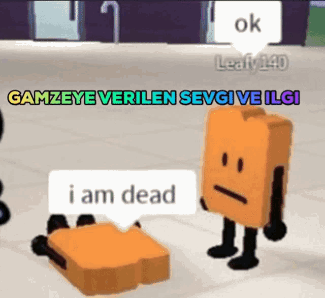 a cartoon character with a speech bubble that says i am dead .