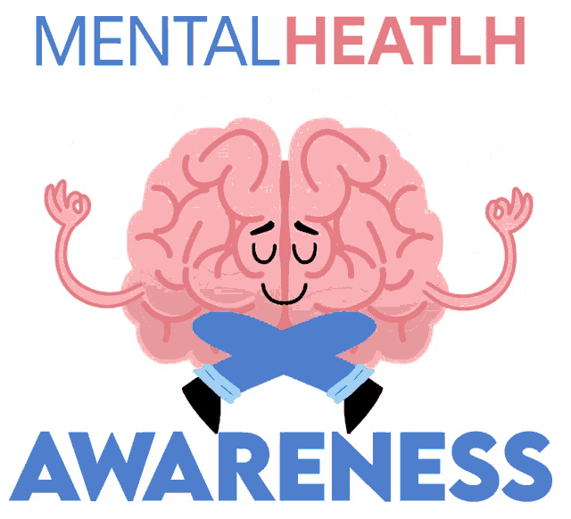 a poster for mental health awareness with a cartoon brain in a blue circle