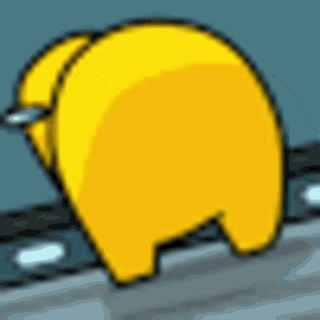a yellow among us character is standing on a railing .