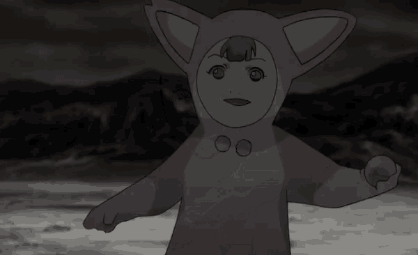 a cartoon character is wearing a pink and white cat outfit