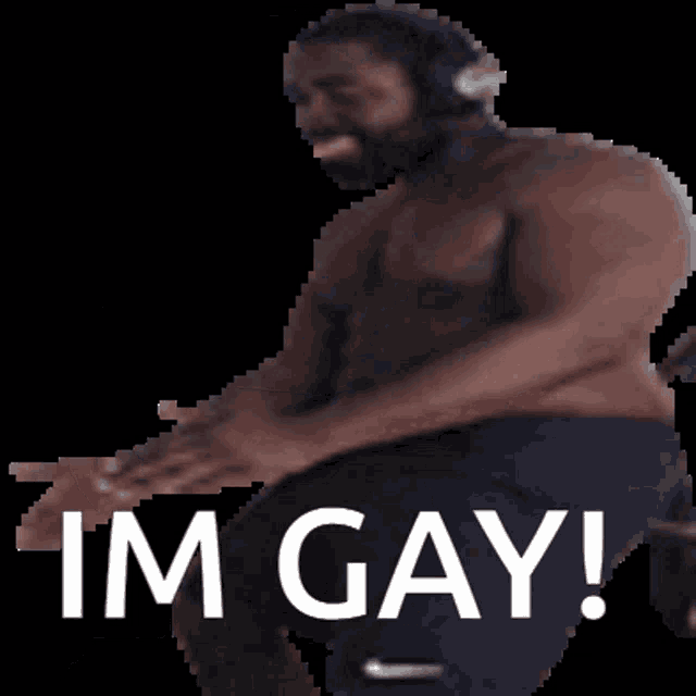 a pixelated image of a man with the words im gay