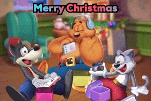 a merry christmas greeting with cartoon characters