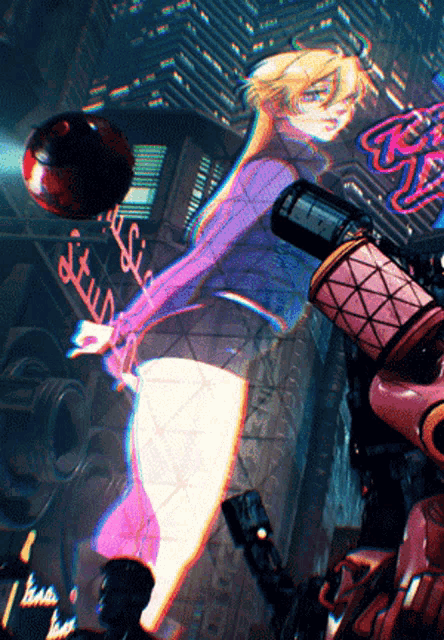 a woman in a purple dress is holding a ball in front of a sign that says ' studio six '