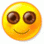 a yellow smiley face with brown eyes and a smile .