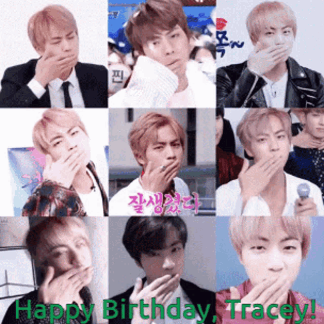 a collage of images with the words happy birthday tracey on the bottom