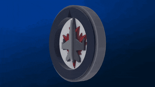 a circle with a maple leaf and a jet in the middle