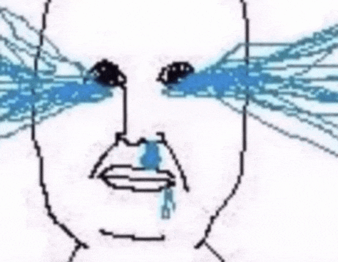 a pixel art of a man 's face with tears running down his eyes .