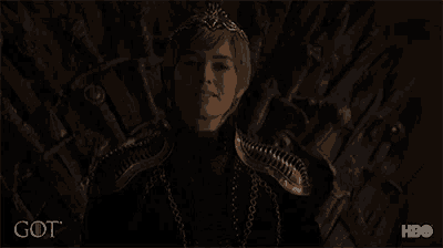 a woman in a crown sits on a throne that says got on the bottom