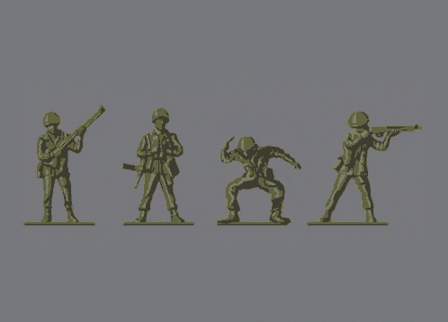 a group of toy soldiers are standing in a row