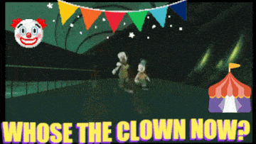 a cartoon drawing of two clowns with the words whose the clown now