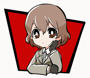 a cartoon of a girl in a suit and tie with a red background