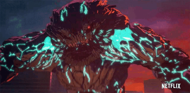 a netflix advertisement shows a monster with glowing blue eyes