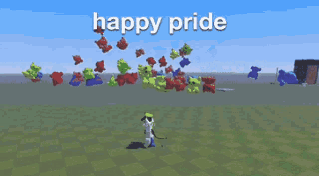 a video game scene with the words happy pride written on it