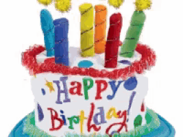 a happy birthday cake with candles on it