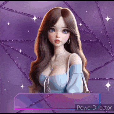 a purple background with a girl in a blue top and the words power director
