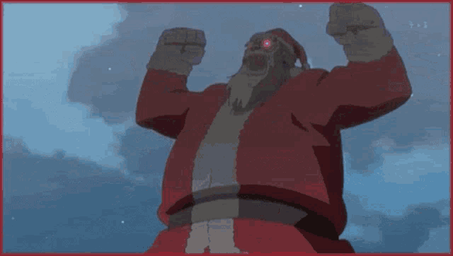 a cartoon character with red eyes is surrounded by a red swirl