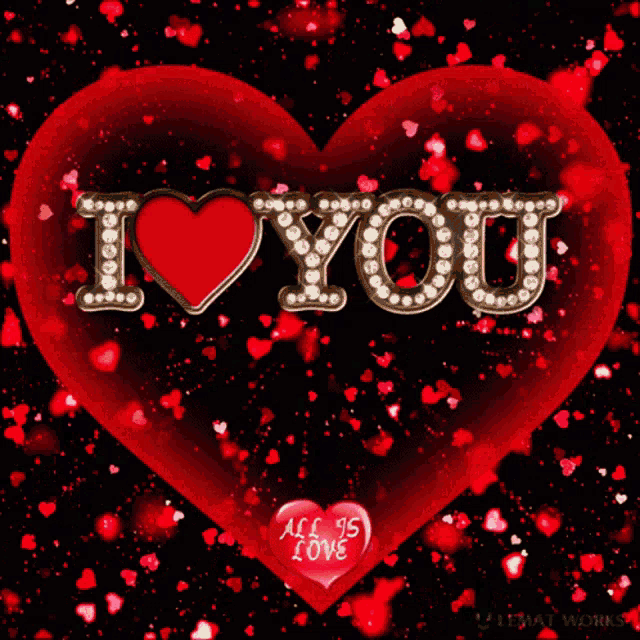 a red heart with the words i love you surrounded by red hearts