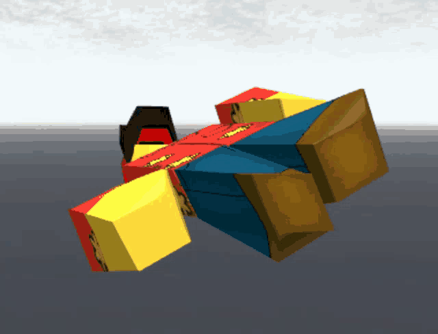 a cartoon character is laying on the ground with a red and yellow shirt on