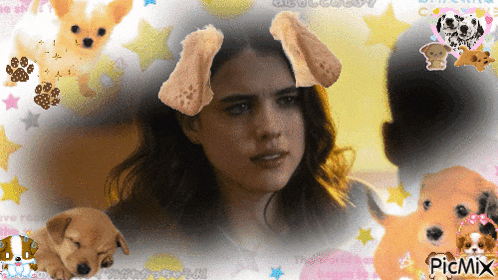 a picture of a woman wearing dog ears with a picmix logo
