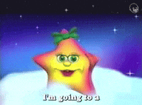 a cartoon star with glasses and a bow on his head says i 'm going to a