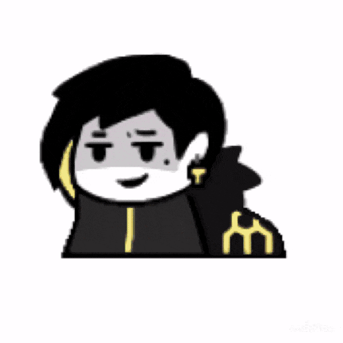 a black and white drawing of a person wearing a black jacket and a green earring .