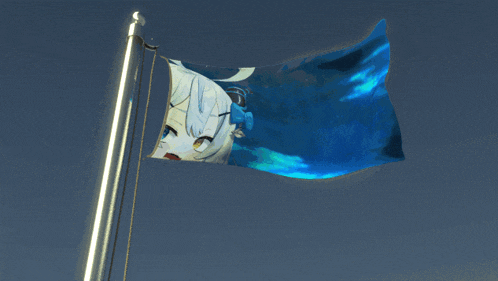 a flag with a picture of a girl on it is flying in the wind