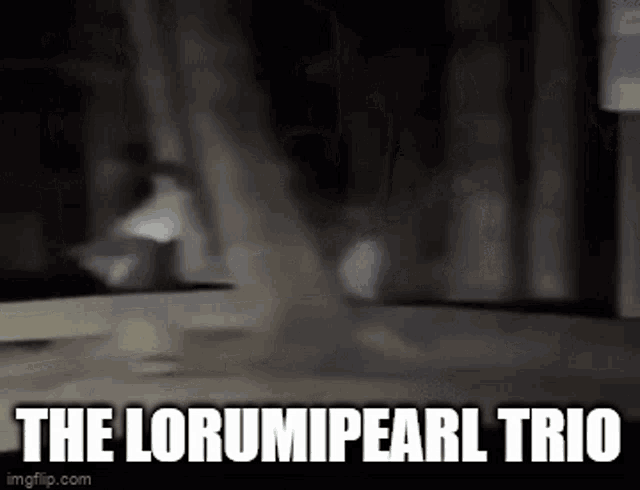 a black and white photo of a tornado with the words the lorumipearl trio on the bottom